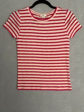 NZT Nic+Zoe Crew Neck T-Shirt Stripe Short Sleeve Red Women's X-Small NEW